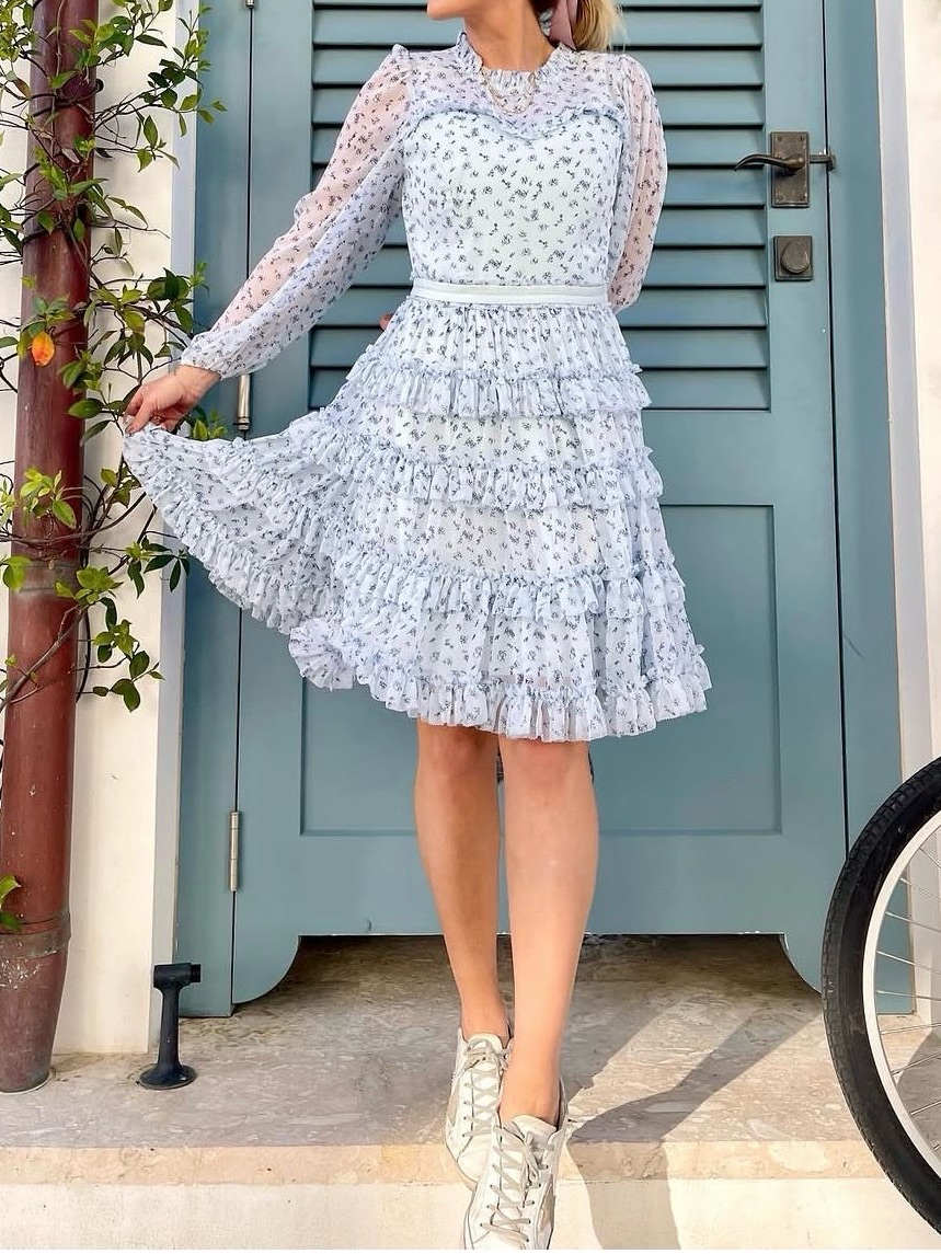 Ivy City Co Light Blue Floral Ruffle Dress